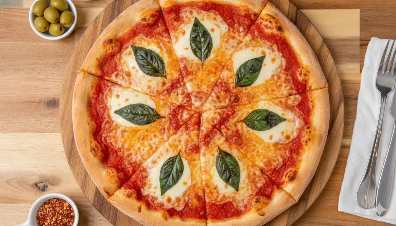 Classic Margherita pizza at Green Pizza Calgary